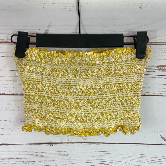 Windsor M Yellow Floral Smocked Ruffle Hem Strapless Cropped Tube Top - Picture 5 of 7